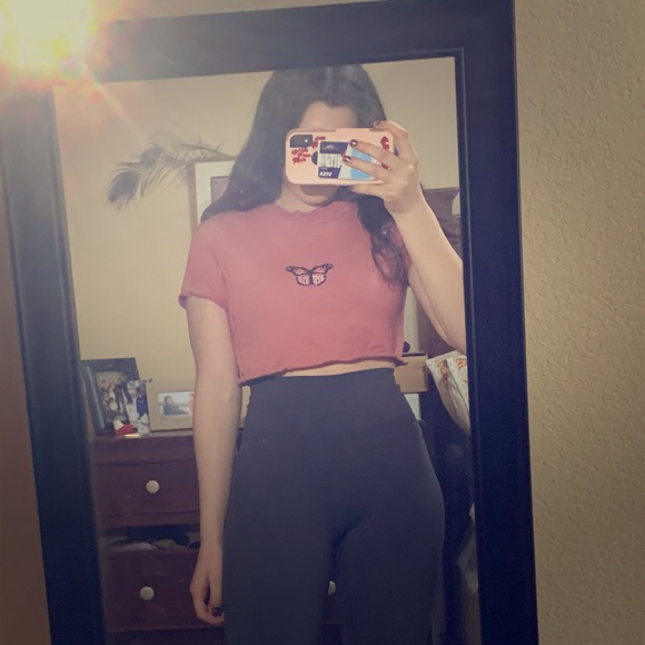 Brandy Melville Tops - brandy melville cropped pink butterfly tee